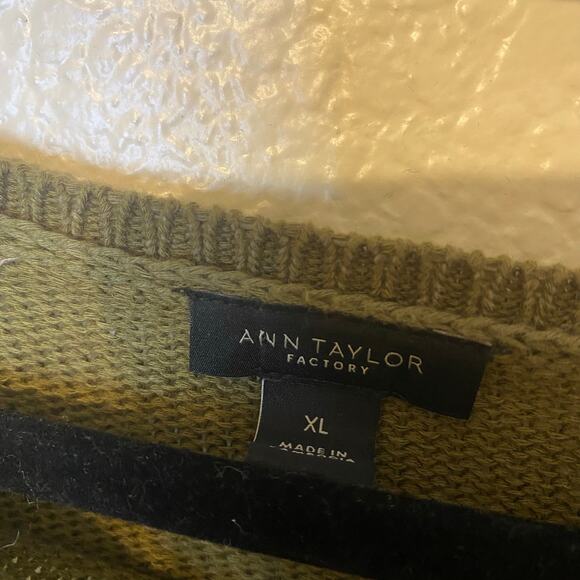Ann Taylor Olive Green Open Knit Balloon Sleeve Sweater Size XL - Picture 2 of 7